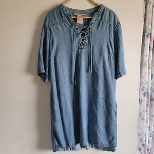 Philosophy Tencel Lace Up Light Denim Blue Roll Up Sleeve Women's Dress L